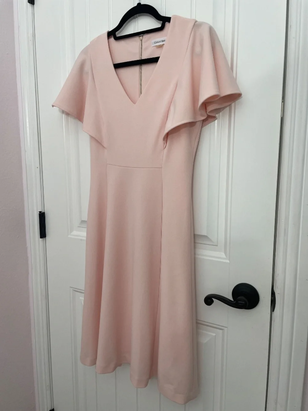 Calvin Klein Light Pink V-Neck Fit & Flare Flutter Sleeve Dress Size 2